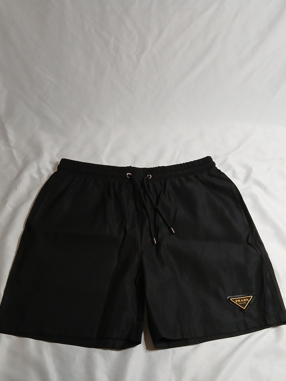 Prada Black Swim Shorts with Gold Logo Patch